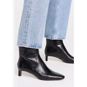 Madewell Black Leather Ankle Boots Women 9.5 Square Toe Kitten Heel Zip Booties